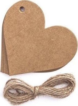 Zawieszki kraft ze sznurkiem serce 12szt