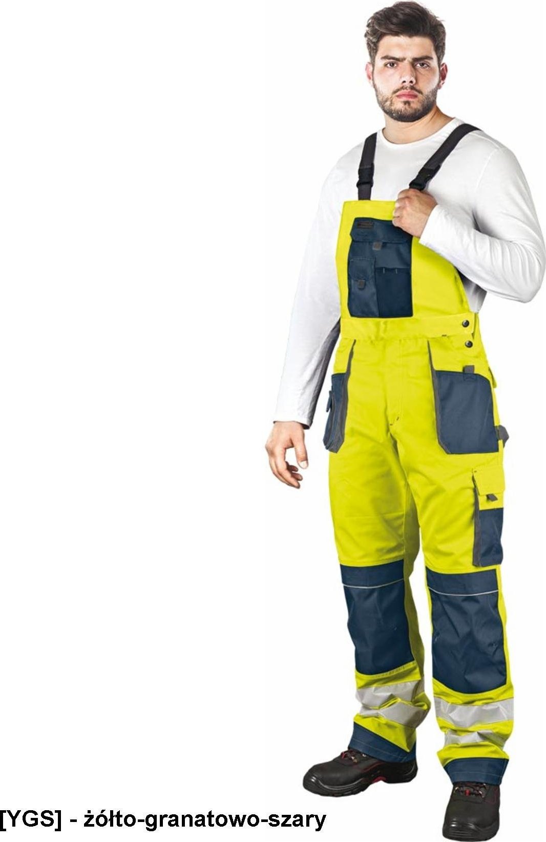 R.E.I.S. LH-FMNX-B - OSTRZEGAWCZE SPODNIE OCHRONNE OGRODNICZKI - żółto-granatowo-szary 54