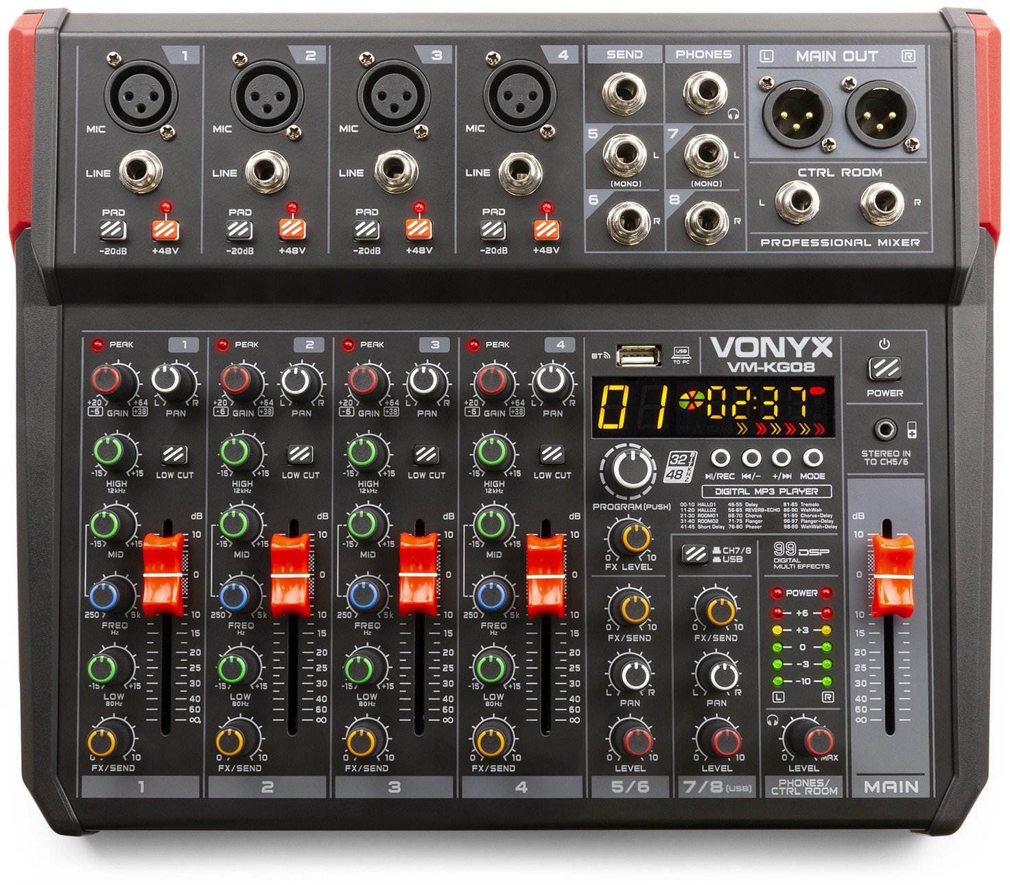 Mikser muzyczny 8-kanałowy REC BT DSP USB VM-KG08 Vonyx one size