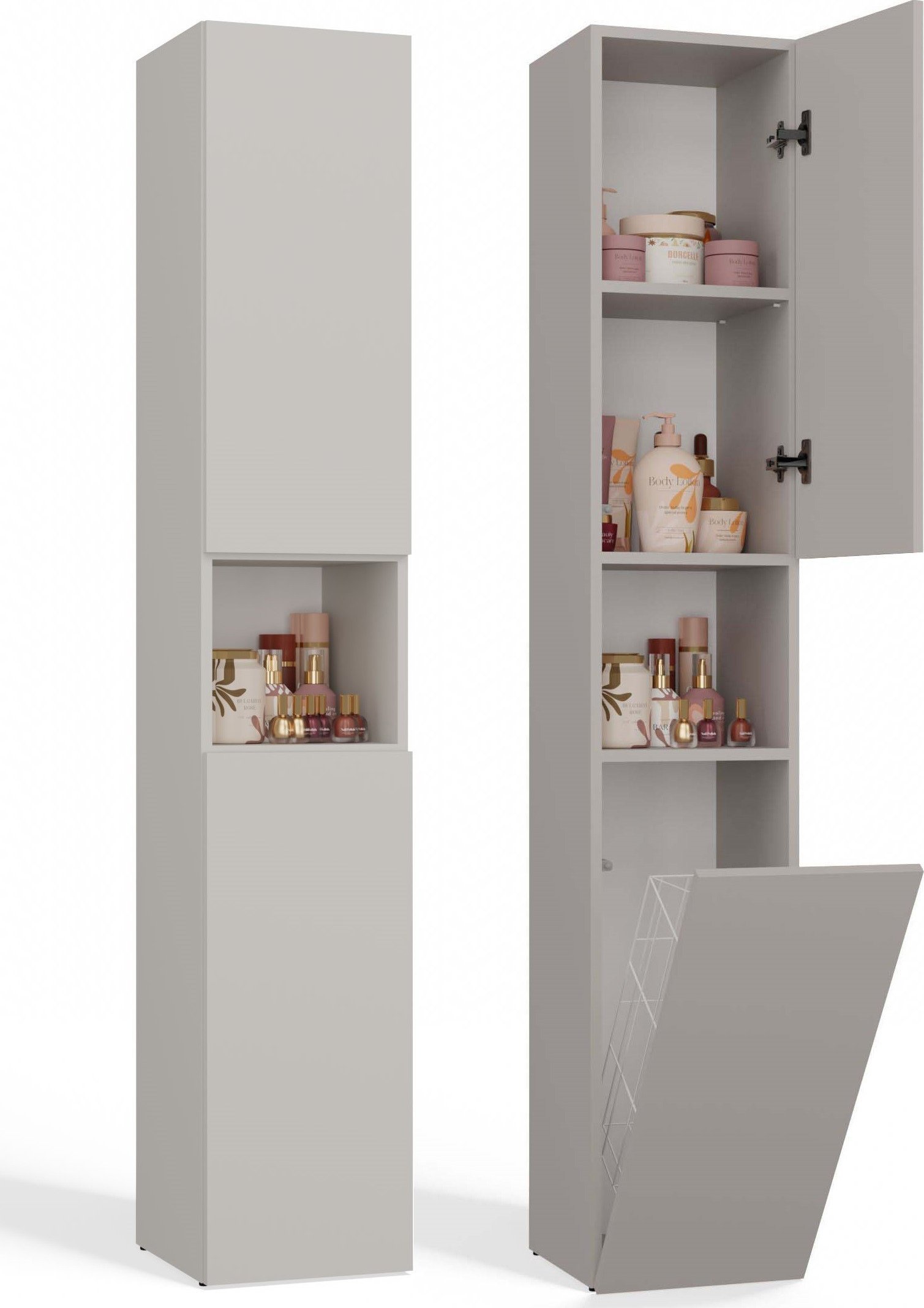 Topeshop SZAFKA ŁAZIENKOWA REGAŁ SŁUPEK KOSZ NEL III KASZMIR BEŻ