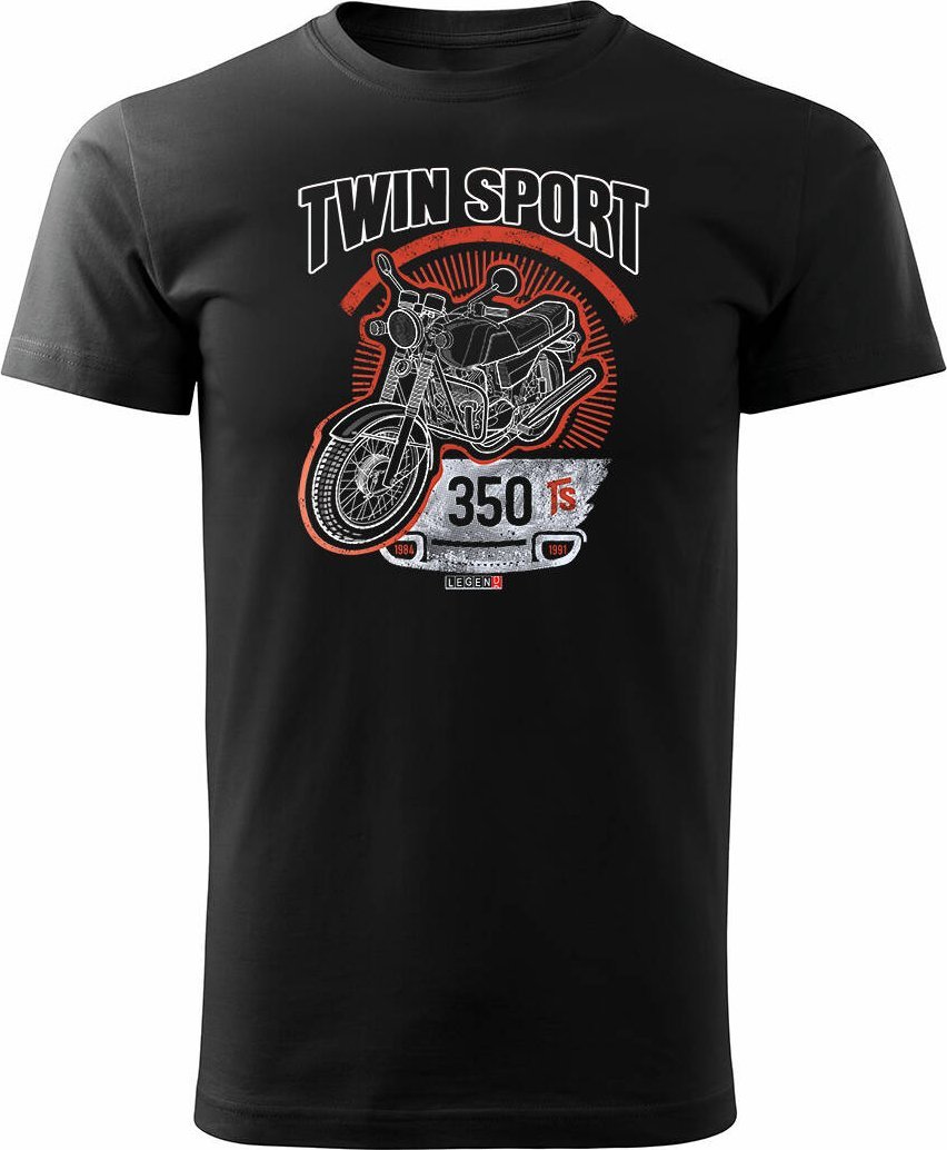 Topslang Koszulka motocyklowa z motocyklem Jawa 350 TR Jawą PRL legend męska czarna REGULAR S