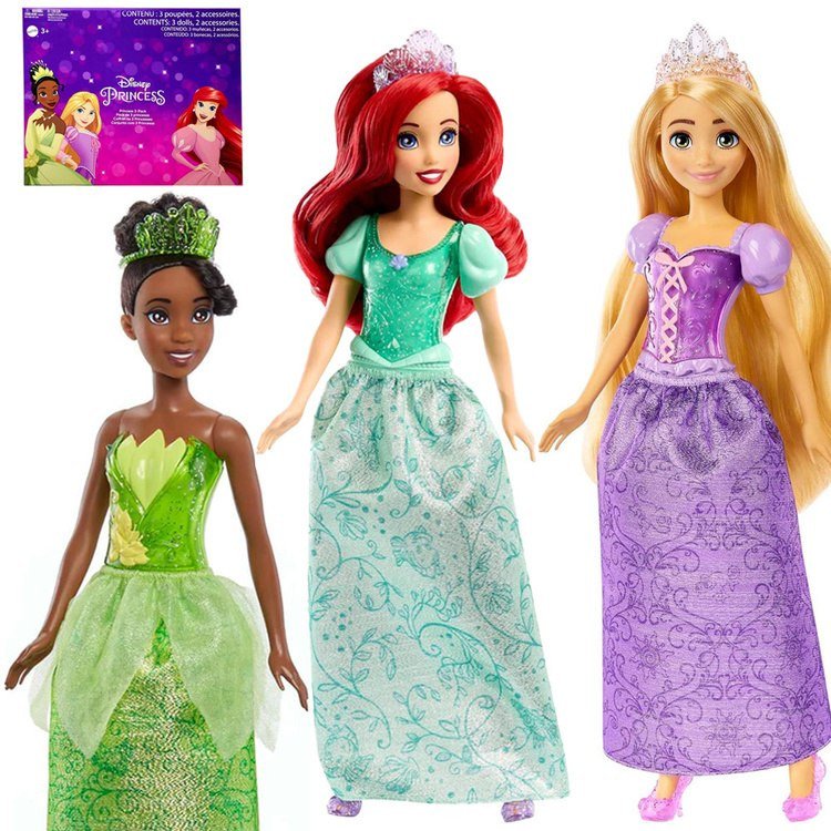 Mattel Disney Princess Zestaw 3 lalek: Ariel + Tiana + Roszpunka ZA6036