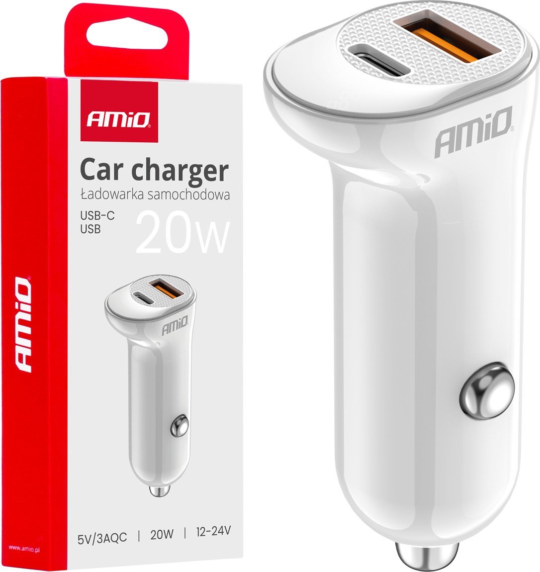 Ładowarka AMiO Ładowarka samochodowa usb-a+ usb-c 20w amio-03875