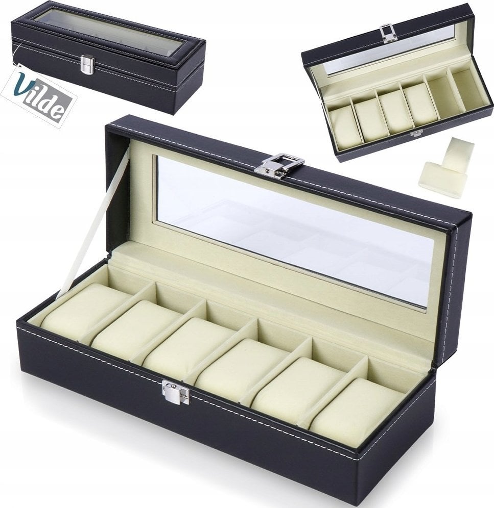 Vilde Pudełko na zegarki czarne 30,5x11,5x8 cm