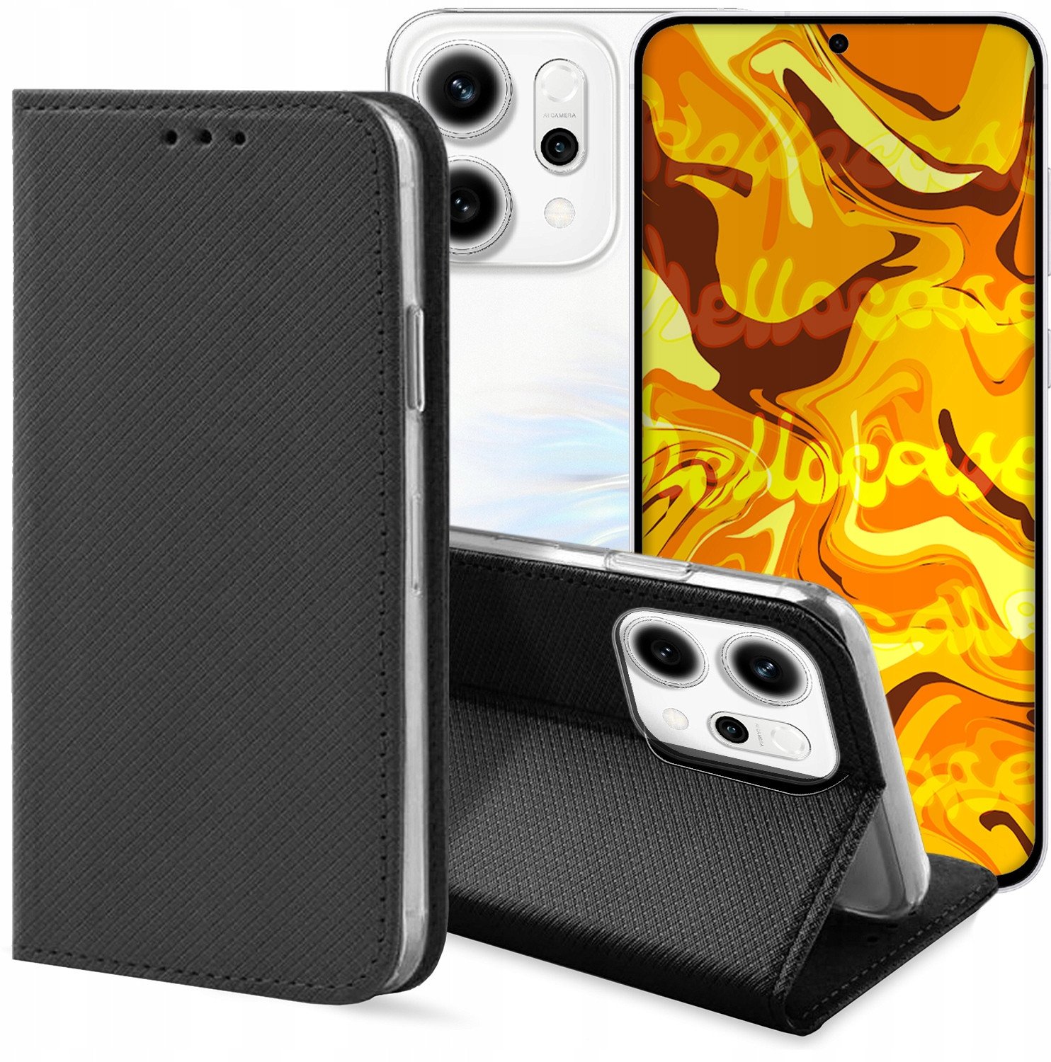 ETUI Z KLAPKĄ DO OPPO RENO 14 5G CZARNE ZAMYKANE MAGNETYCZNE OCHRONNE CASE