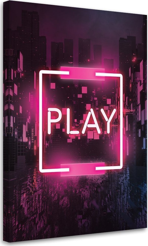 Feeby Obraz na płótnie, Różowy napis PLAY dla gracza - 80x120