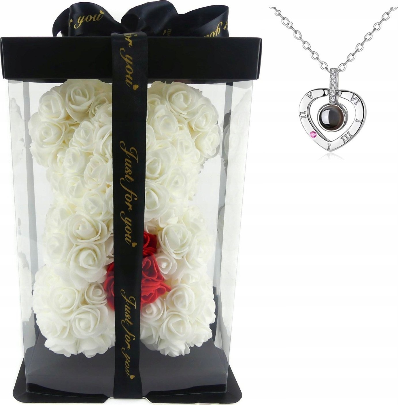 Korbi MIŚ Z RÓŻ WALENTYNKI 25cm BIAŁY SERCE