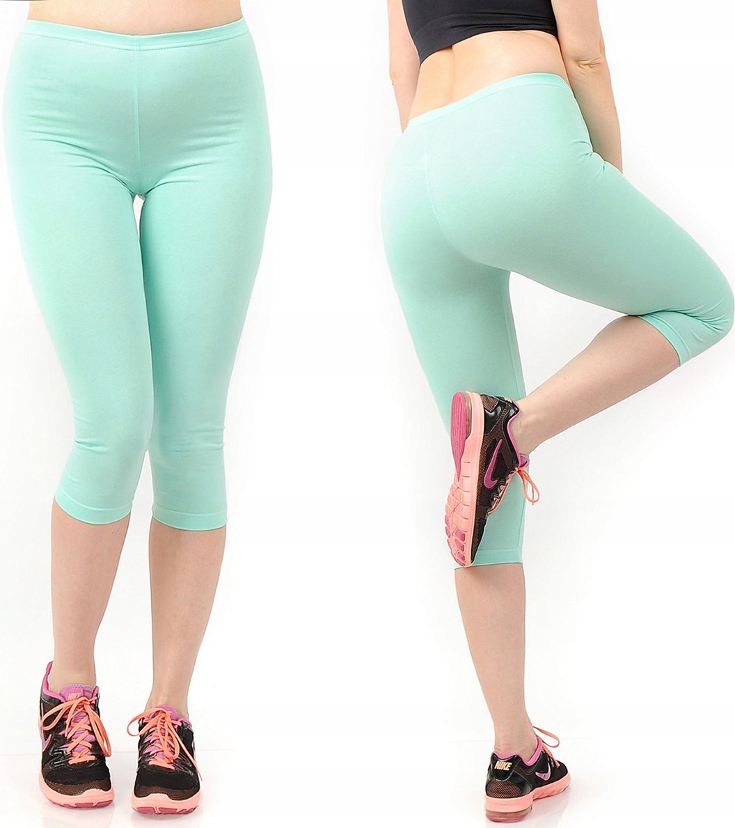 Legginsy damskie 3/4 krótkie Polskie bawełniane Getry Miętowe XL