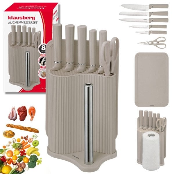 Klausberg ZESTAW NOŻY W STOJAKU Z DESKĄ I CHWYTEM NA RĘCZNIK KB-7978