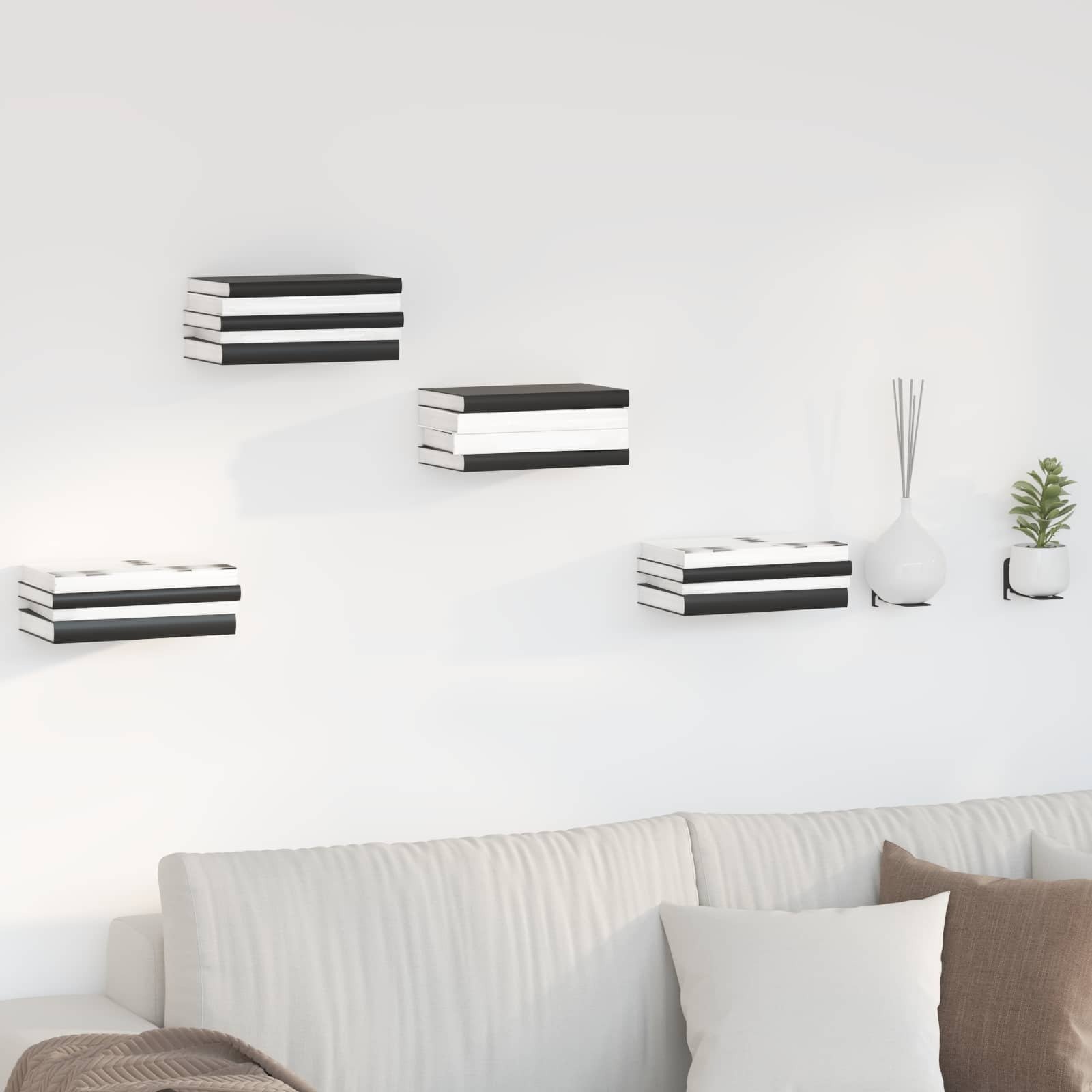 vidaXL Niewidoczna Pływająca Półka 4 pcs Czarny 6 x 11 x 6.5 cm Metal