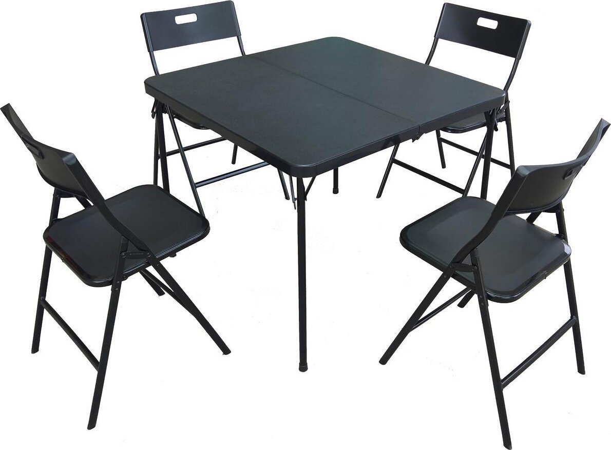Saska Garden ZESTAW CATERINGOWY TURYSTYCZNY STÓŁ SKŁADANY 86,5x86,5x71CM I 4 KRZESŁA CZARNY