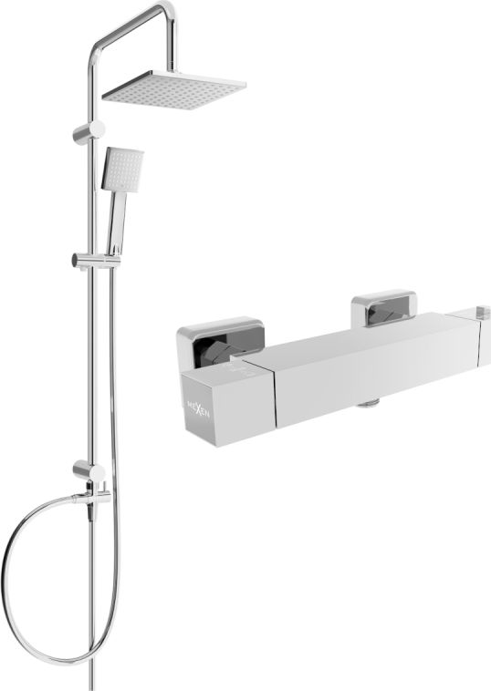 Zestaw prysznicowy Mexen Mexen Tord zestaw prysznicowy natynkowy z deszczownicą i baterią prysznicową termostatyczną Cube, chrom - 77200200-00