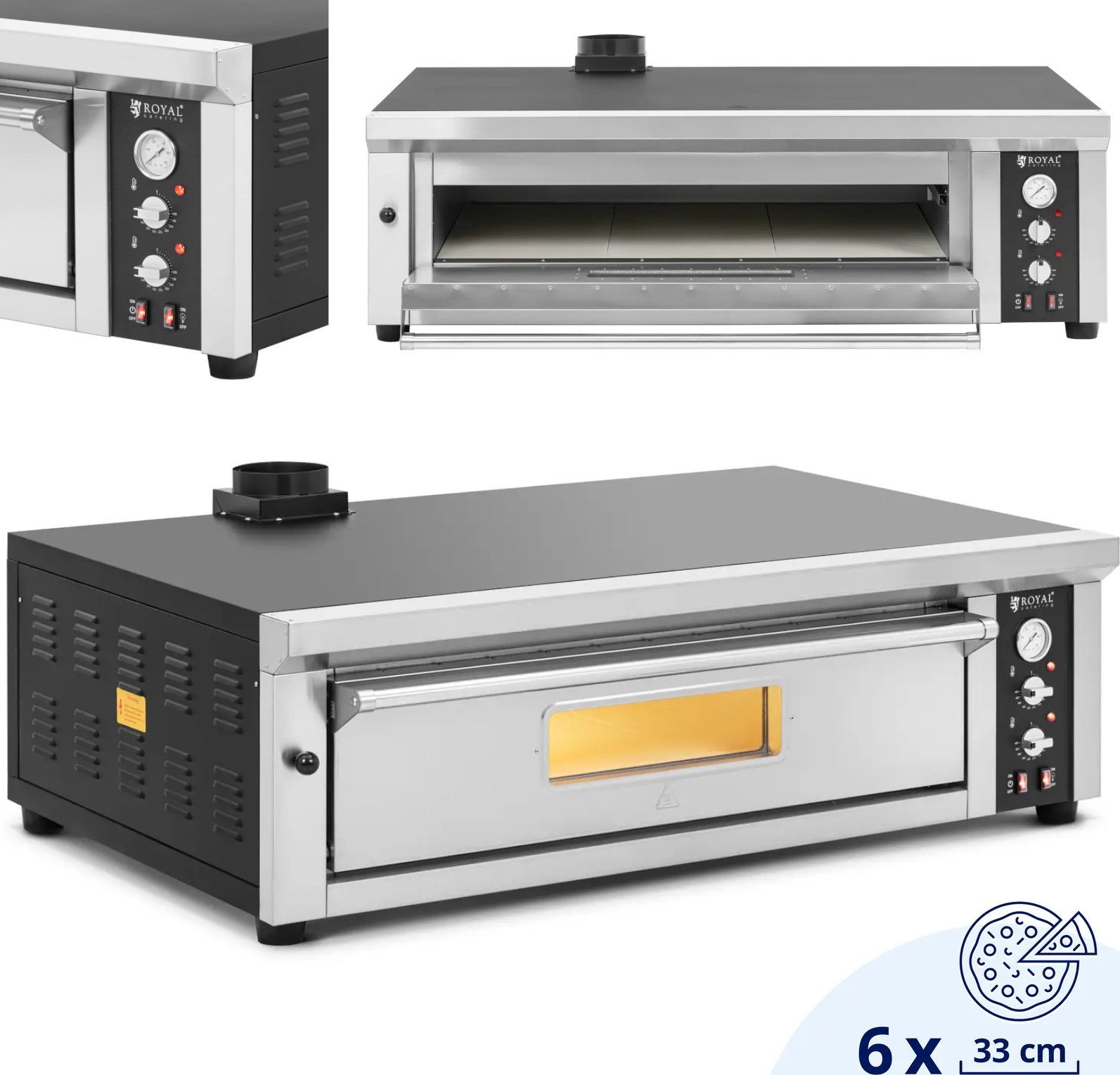 Piec do pizzy elektryczny z szamotem na 6 pizz śr. 33 cm 400 V 6600 W Piec do pizzy elektryczny z szamotem na 6 pizz śr. 33 cm 400 V 6600 W