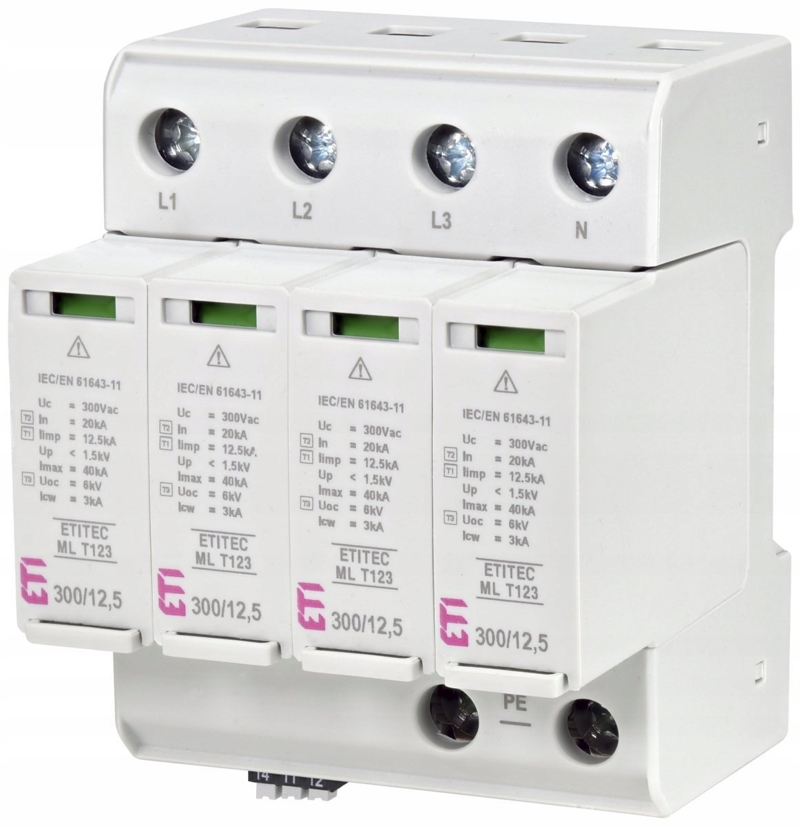 Eti-Polam Ogranicznik przepięć typ T1+T2+T3 (B+C+D) ML T123 300/12,5 4+0 RC uniwersalny TN-S 002440668