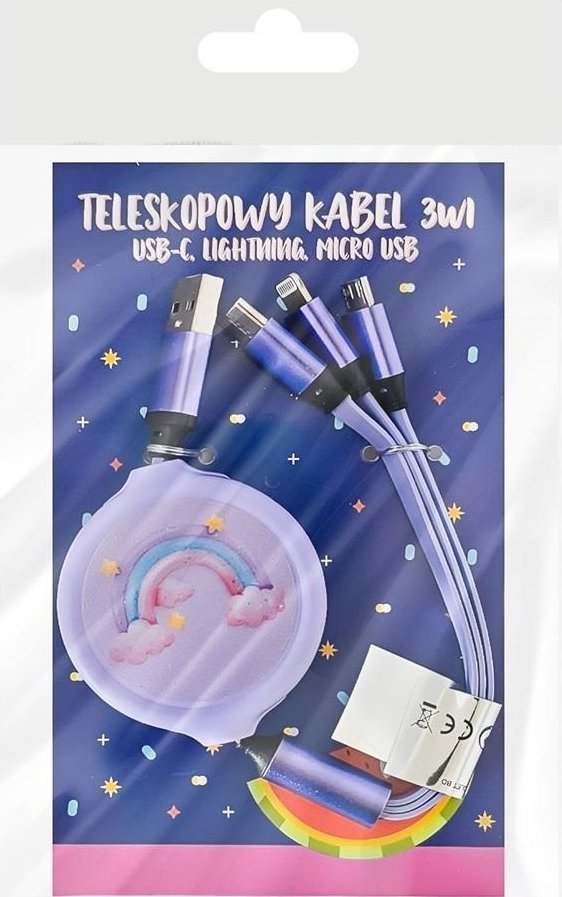 Kabel USB MCD USB-A - USB-C + microUSB + Lightning 1.1 m Fioletowy (5903420909494)