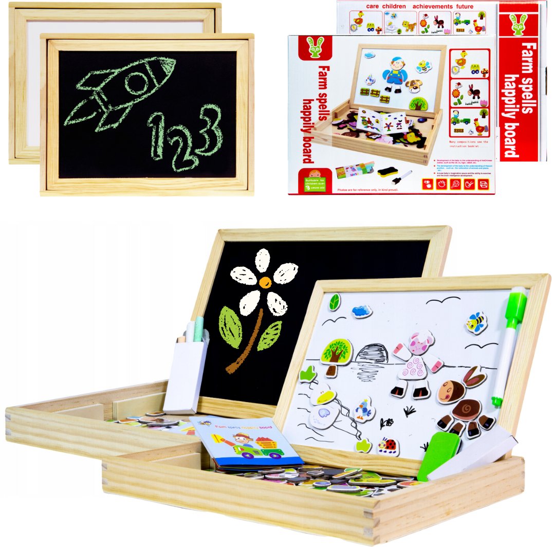 Drewniana wielofunkcyjna tablica edukacyjna 2w1
