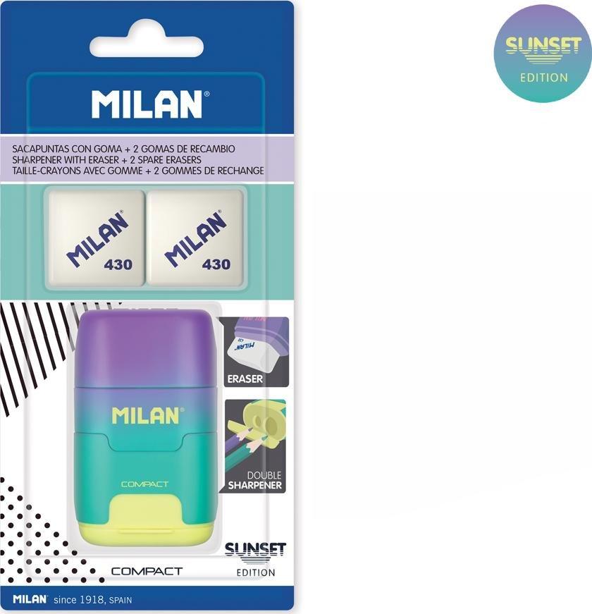 Milan TEMPERÓWKA Z GUMKĄ MILAN FIOLETOWO-ZIELONO-ŻÓŁTA, 2 GUMKI 430, COMPACT SUNSET NA BLISTRZE