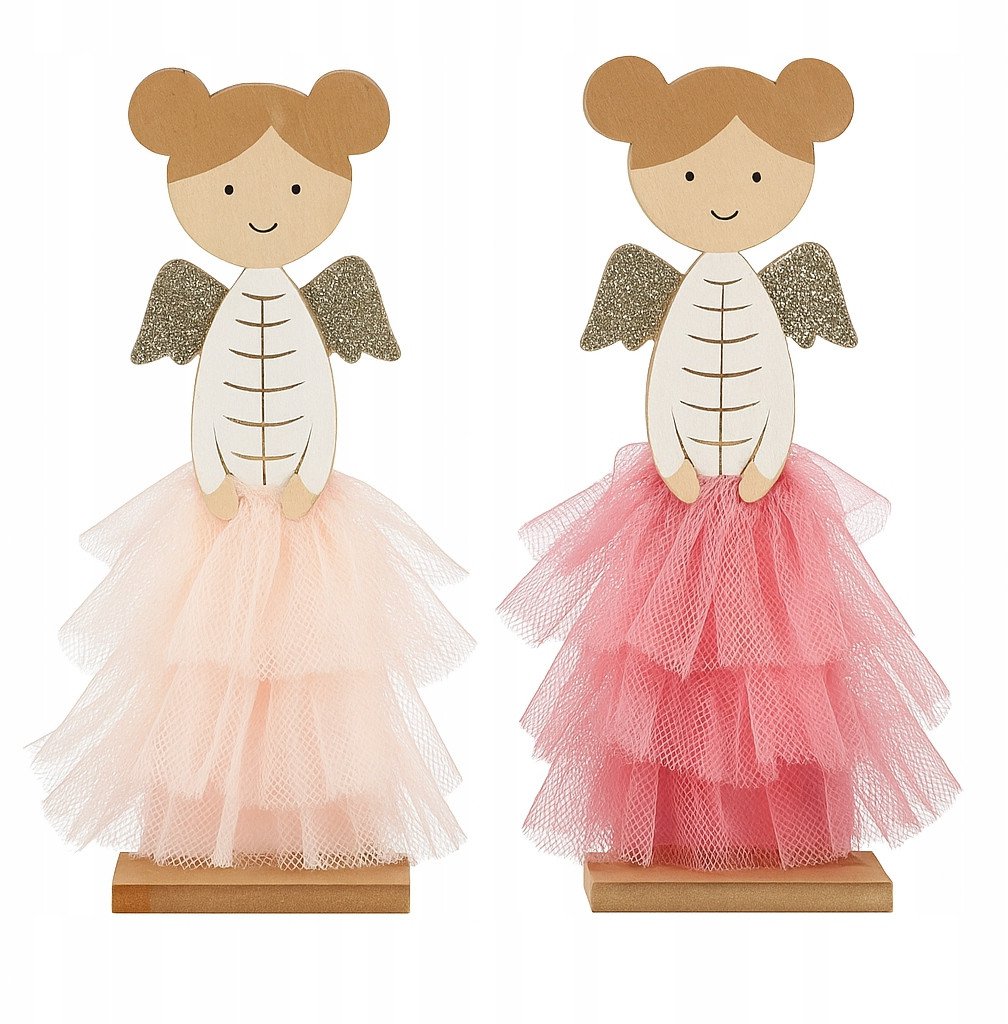 Figurka świąteczna Aniołek różowy brokat 31cm 1szt