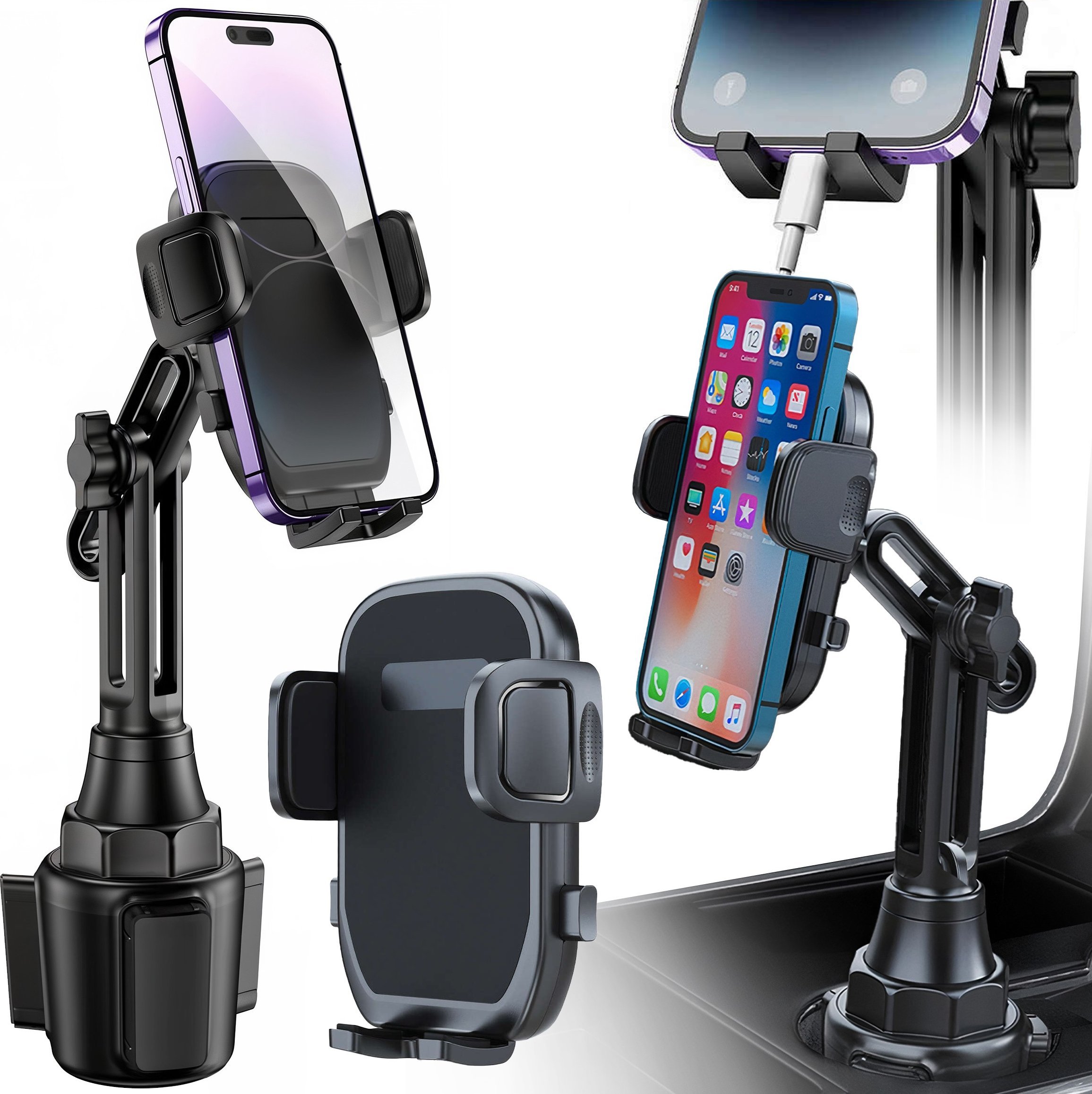 4kom.pl Uchwyt Samochodowy Cup Holder Do Auta Uniwersalny Do Telefonu W Miejsce Na Kubek Czarny