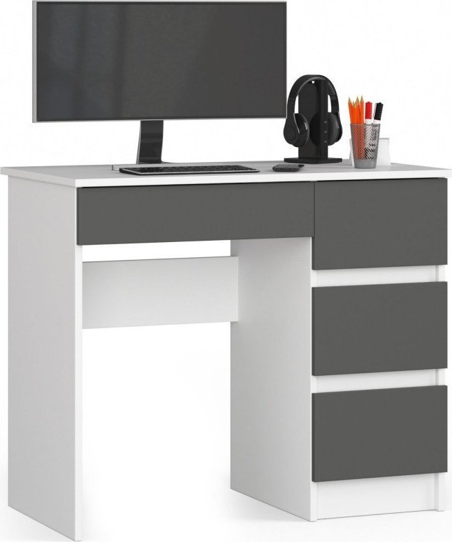 Biurko Fabryka Mebli Akord Biurko komputerowe A-7 90 cm prawe - białe-grafit szary