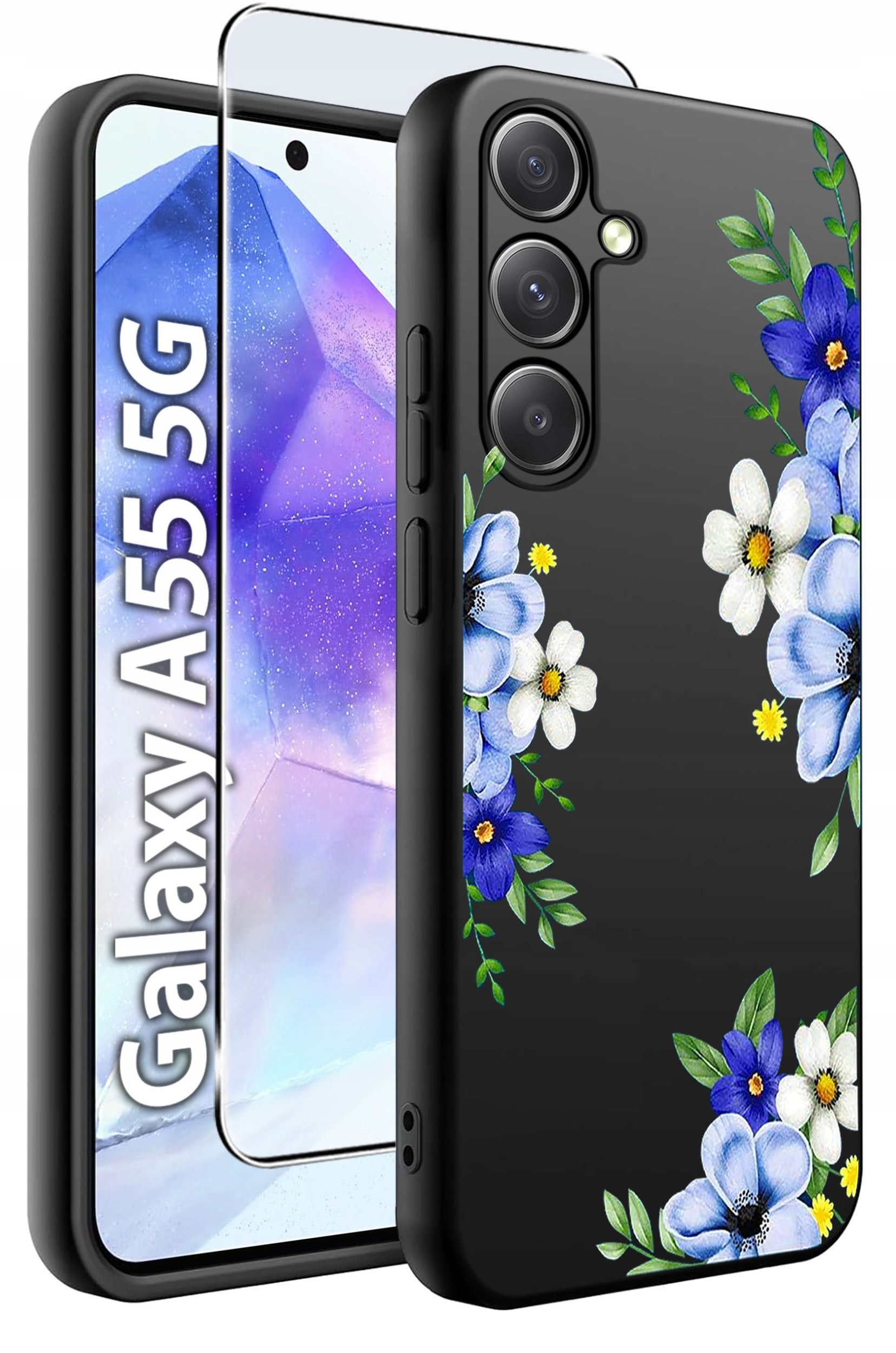 ETUI do Samsung A55 5G WZORY | SILIKONOWE MATT CASE + SZKŁO HARTOWANE 9H