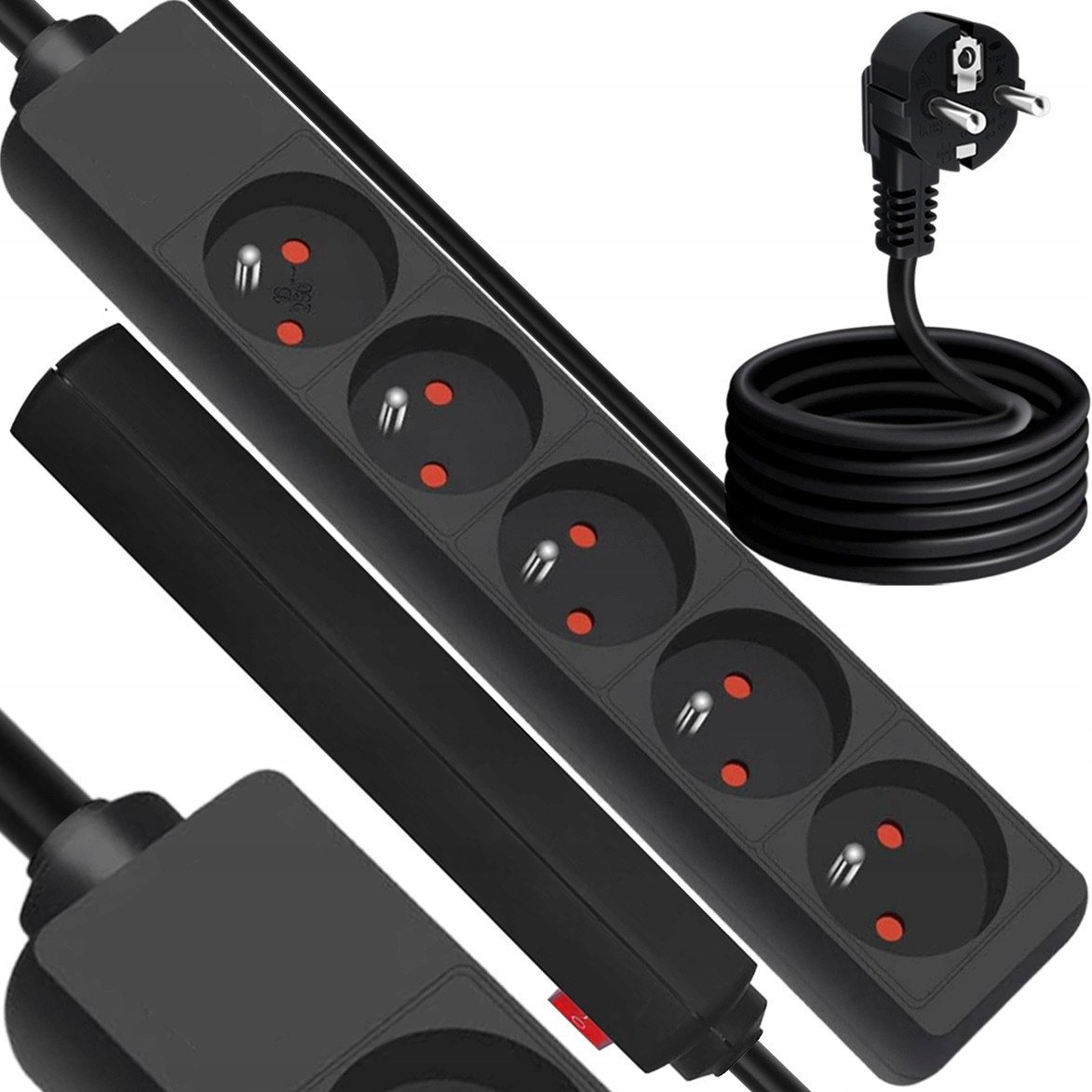 Przedłużacz sieciowy 5 gniazd z uziemieniem 5m czarny