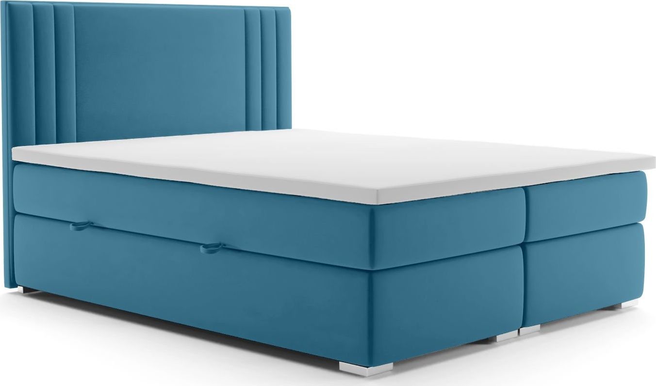 LAVERTO Łóżko kontynentalne MAO 180x200 ciemno niebieskie velvet z pojemnikiem
