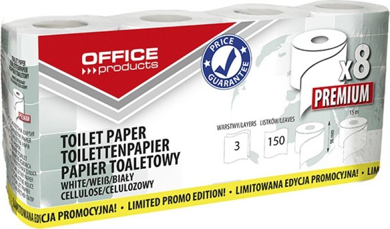 Office Products Papier toaletowy celulozowy OFFICE PRODUCTS Premium, 3-warstwowy, 150 listków, 15m, 8szt., biały