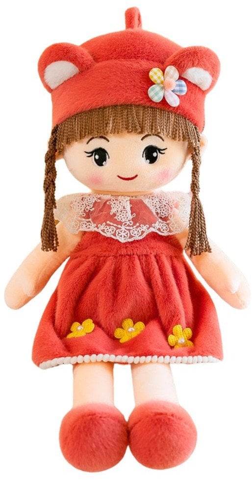 Lalka Szmacianka Miękka Pluszowa Czerwona Sukienka Czapka Z Uszami 45cm