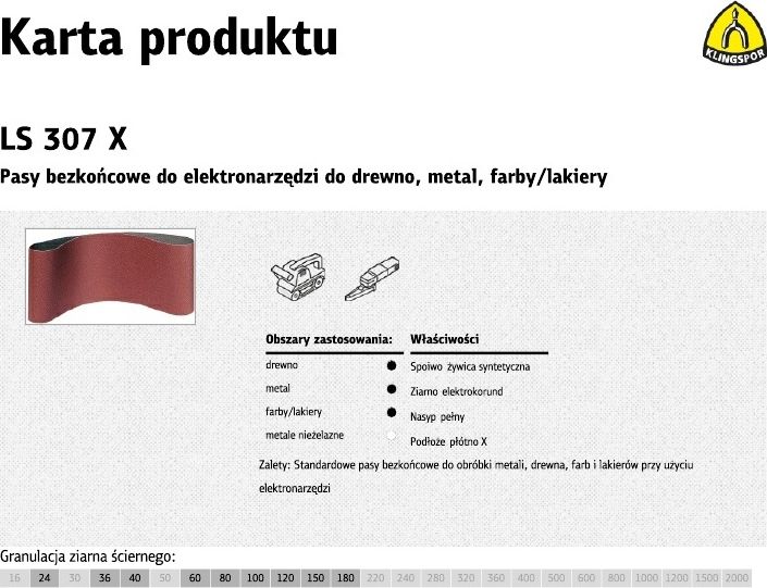 Klingspor KLINGSPOR PASY BEZKOŃCOWE DO ELEKTRONARZĘDZI LS307X 75mm x 457mm gr. 36 /5szt. K268641