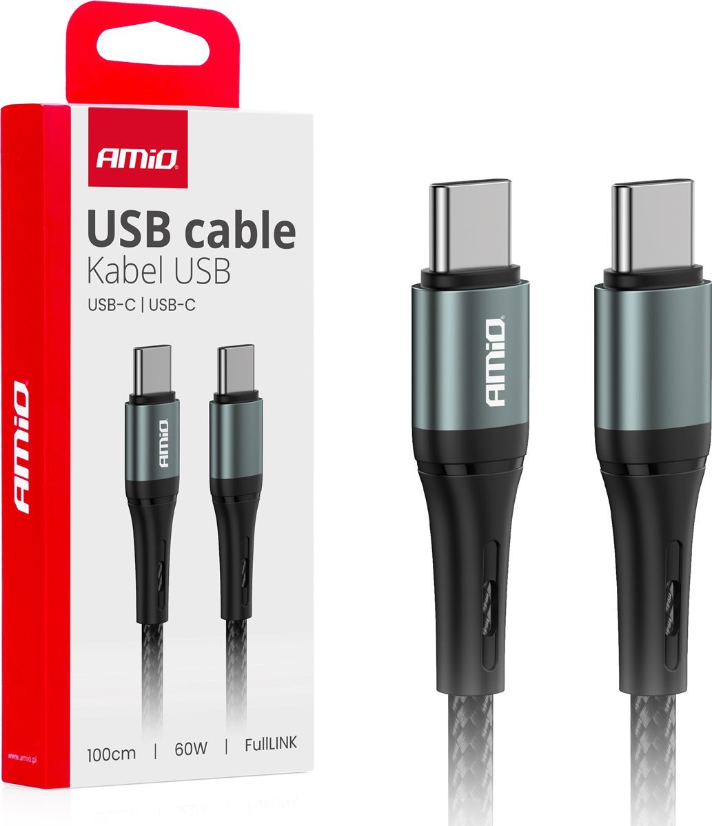 Kabel USB AMiO USB-C - USB-C 1 m Czarny
