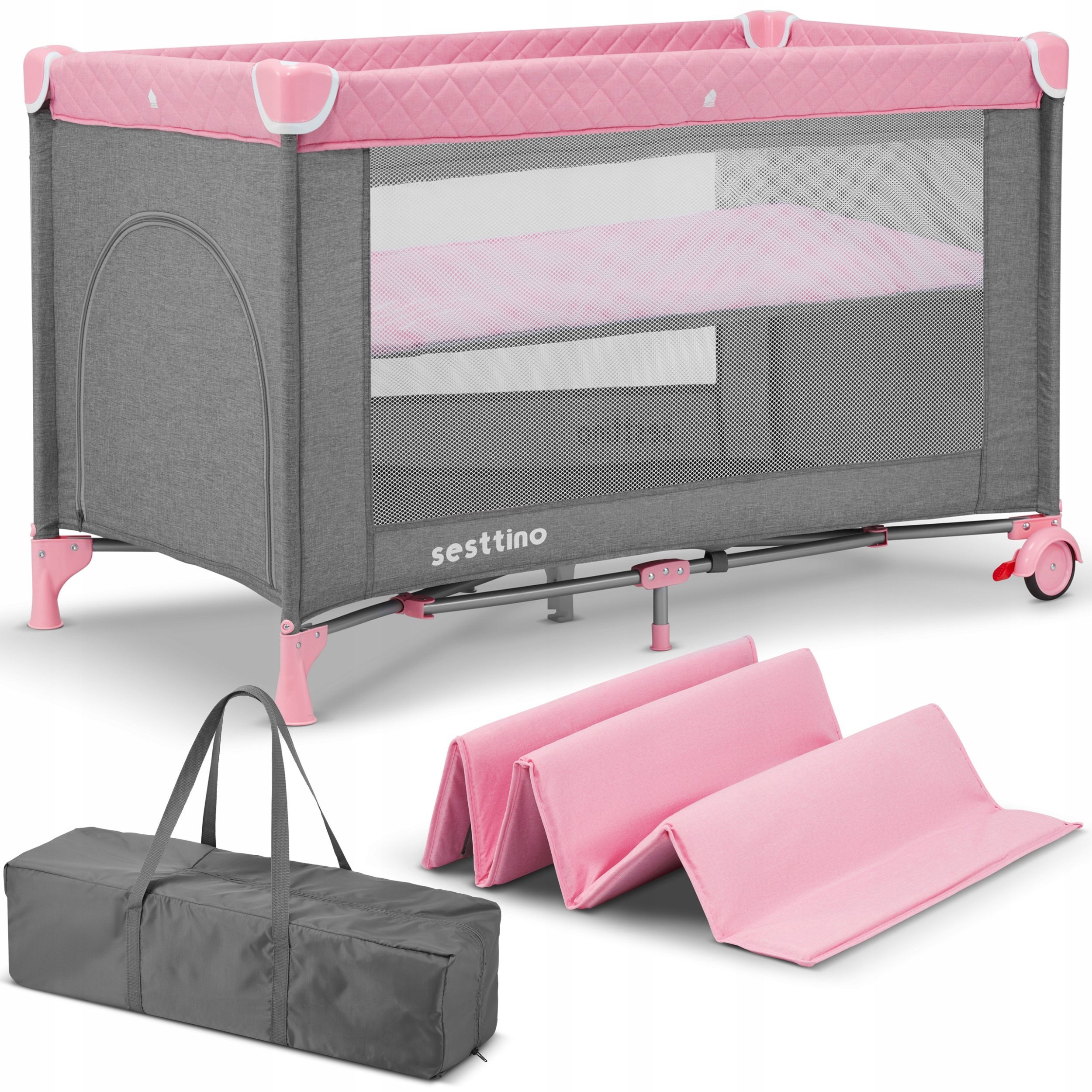 ŁÓŻECZKO TURYSTYCZNE SESTTINO LIA PLUS PINK Z PODWIESZANĄ PODŁOGĄ