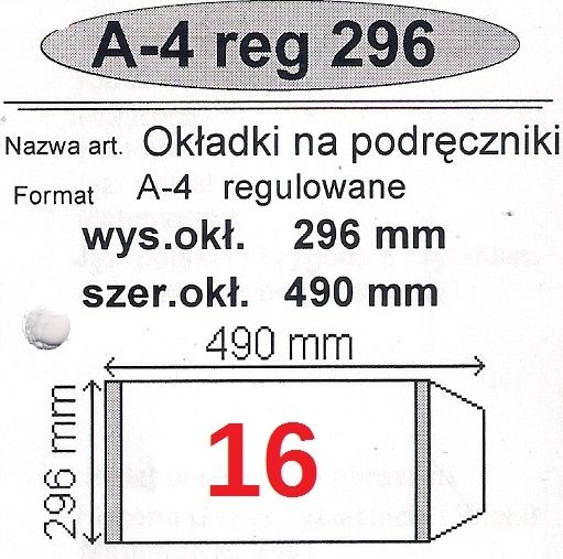 Narnia OKLADKI NA PODRECZNIK A4 REGULOWANE NR.16 - 296mm/490mm OPAKOWANIE 25 SZT
