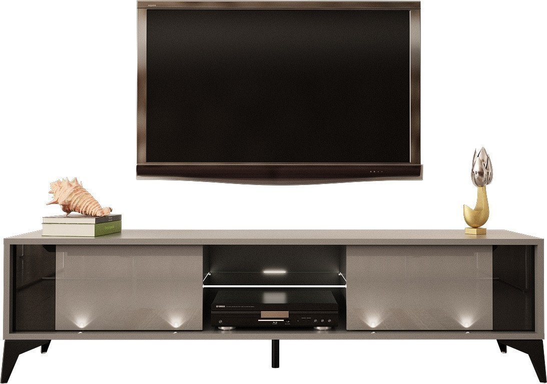 MEGSTYL SZAFKA RTV 161CM Z CZARNĄ WSTAWKĄ I NÓŻKAMI - EVEL 2 Szary mat - Szary połysk