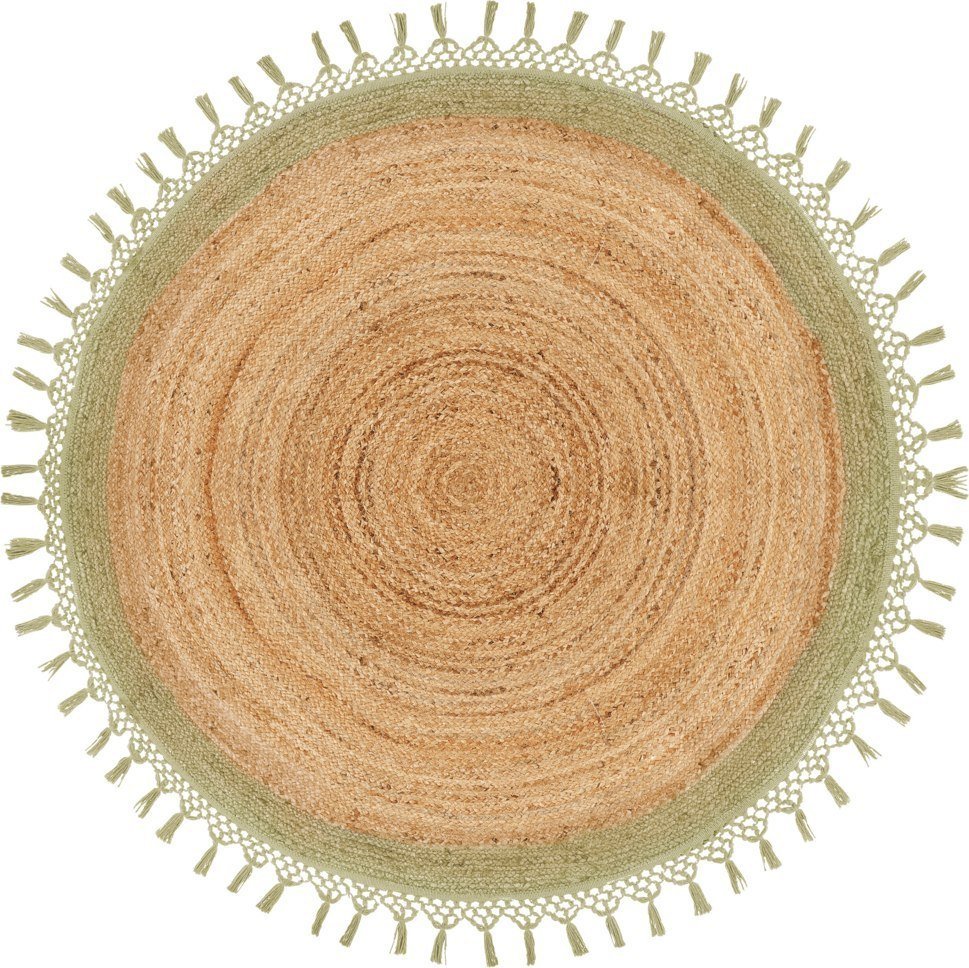 Beliani Dywan okrągły z juty ⌀ 140 cm beżowy z zielonym MARTS