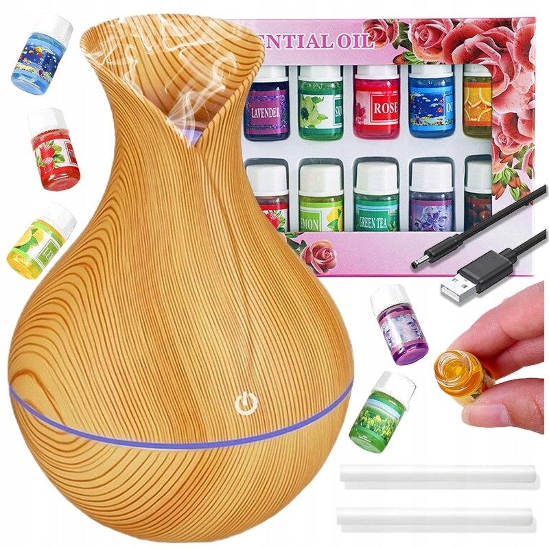 NAWILŻACZ POWIETRZA DYFUZOR ZAPACHOWY + 12x OLEJKI ETERYCZNE AROMATERAPIA