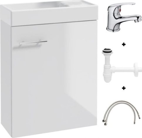 Deftrans Szafka łazienkowa z umywalką 50x70cm z baterią i syfonem biała Small