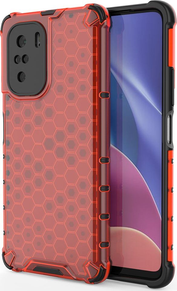Hurtel Honeycomb etui pancerny pokrowiec z żelową ramką Xiaomi Redmi K40 Pro+ / K40 Pro / K40 / Poco F3 czerwony