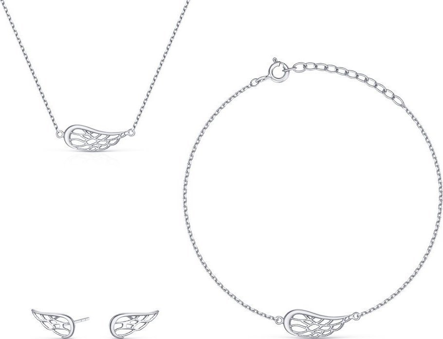 Irbis komplet srebrnej biżuterii - kolczyki, bransoletka i naszyjnik skrzydła anioła Uniwersalny