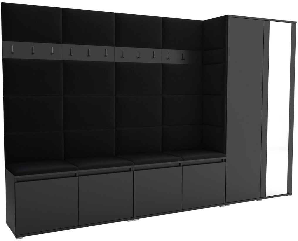 Tapicerowana garderoba Noris V z lustrem - kolor czarny + tkanina Trinity 16