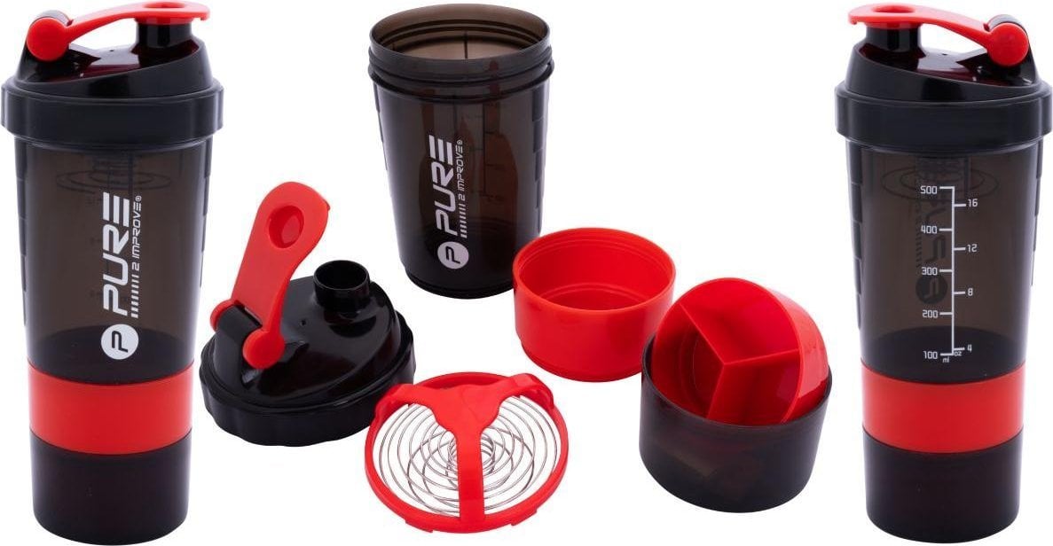 Victoria Sport BIDON FITNESS SHAKER 500ML GREY/RED PURE 2 IMPROVE