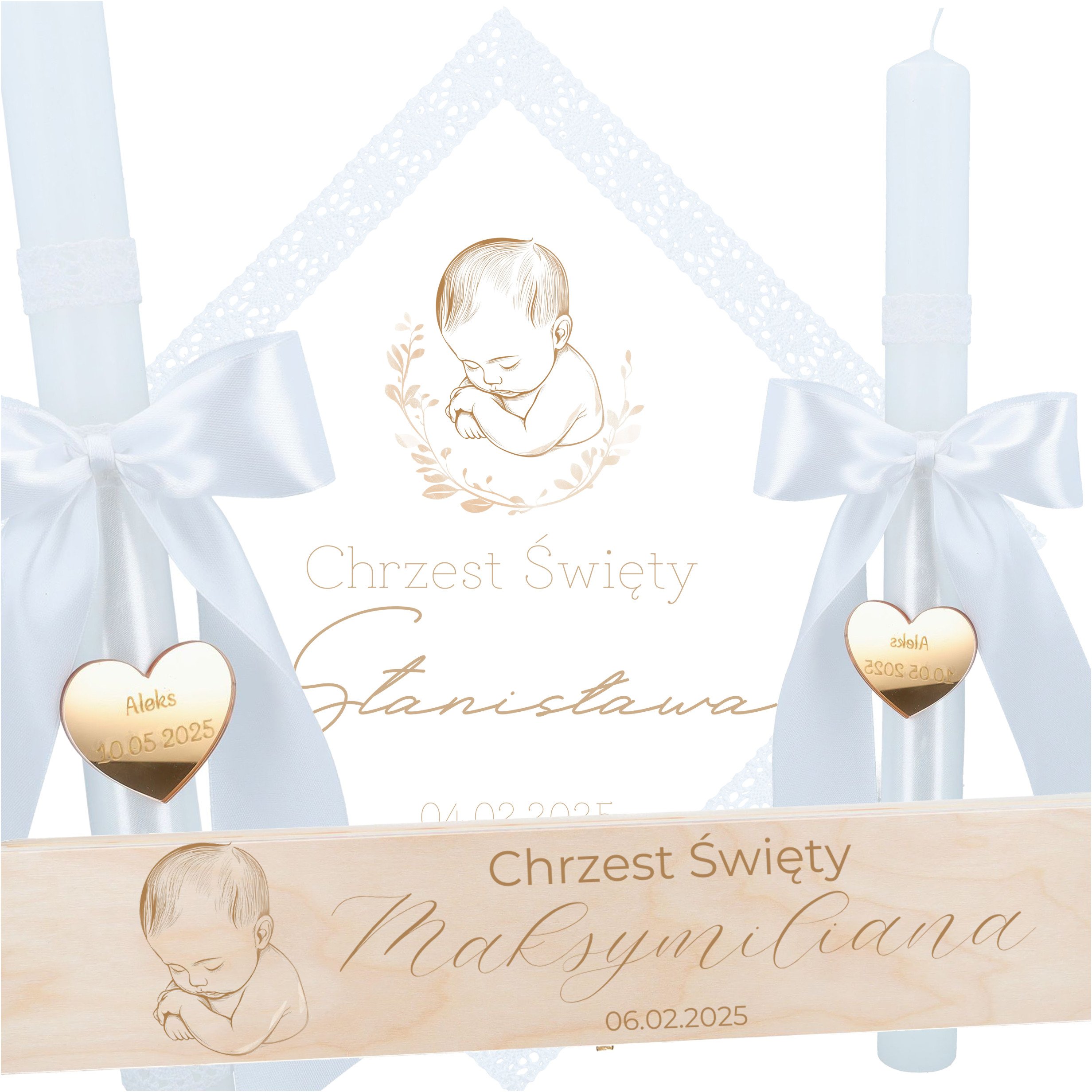 Świeca i szatka na chrzest święty