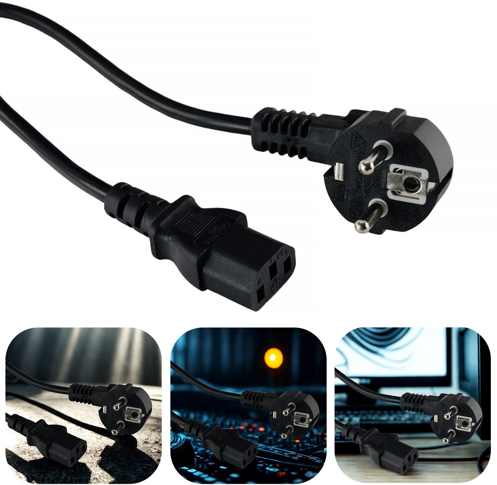 Kabel zasilający Schuko IEC C13 od 1,2m- do 2m od 10A do 16A one size