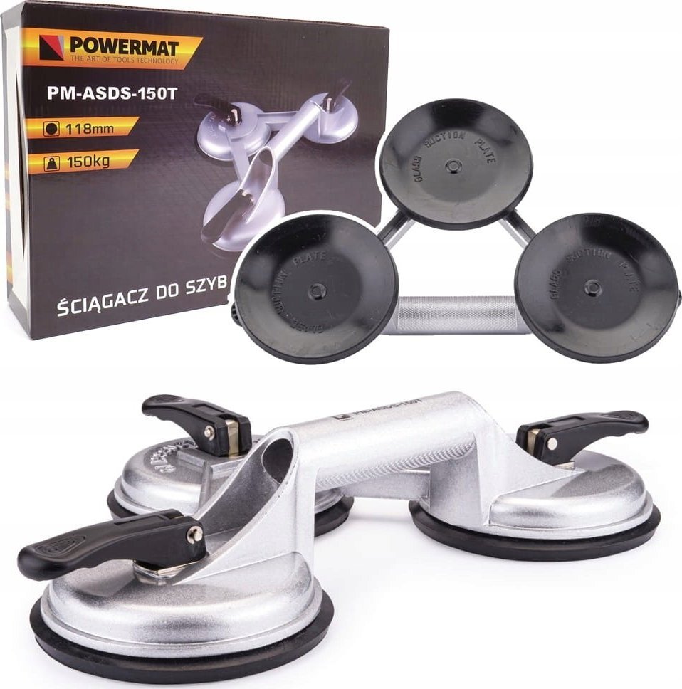 Powermat PRZYSSAWKA DO SZYB 3x UCHWYT SZKŁA GLAZURY PŁYTEK 150KG