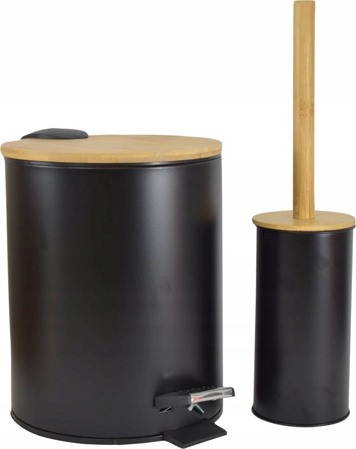 Kosz na śmieci Sepio Kosz na śmieci 5L + szczotka do wc stylowe czarne wytrzymałe drewno modne