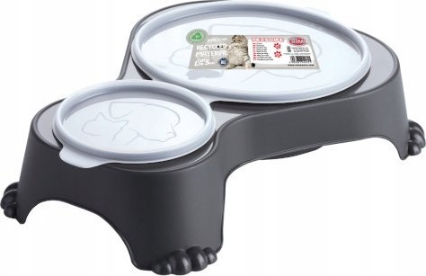 Pet Nova PET NOVA MISKA PODWÓJNA Z POKRYWKĄ 1l+0,28l SZARA