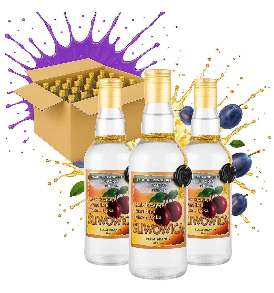 20x BUTELKI ŚLIWOWICA ŁĄCKA ZŁOTA 0,5l Zdobiona Butelka Monopol KRATOWNICA