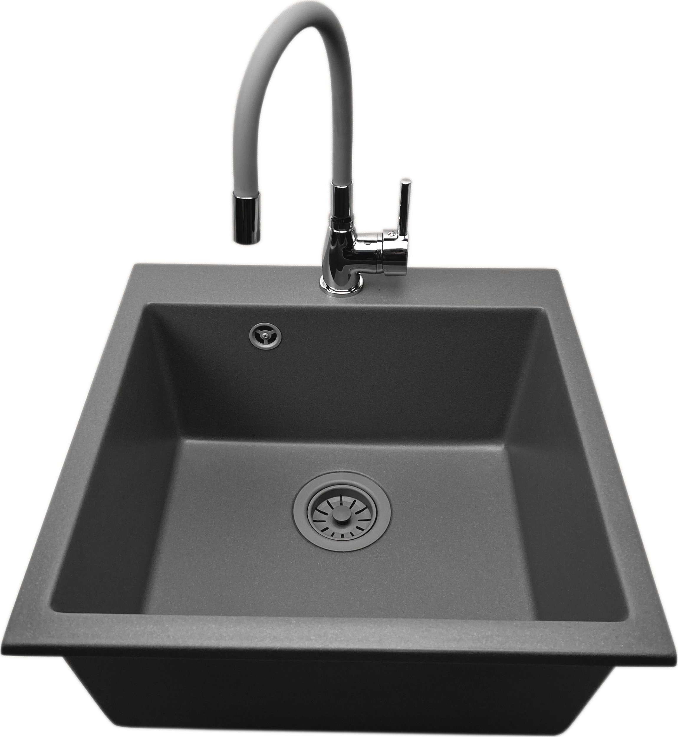 Zlewozmywak PREHNIT Zlewozmywak jednokomorowy FORTINA szary + bateria LAVO szara