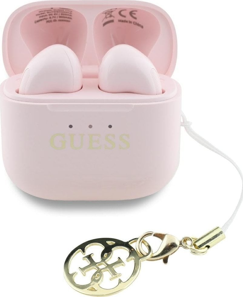 TWS Guess Glossy Effect Printed Classic Logo & Charm Pink Headphones