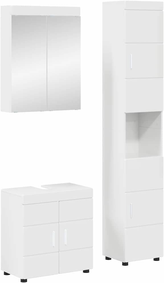 vidaXL Zestaw mebli łazienkowych z półką TULUM Wysoki połysk biały